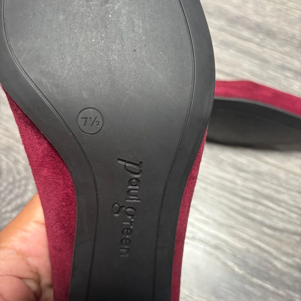 Paul Green‎ Burgundy Suede Tammy Pointed Toe Block Heel Pumps Dress Size 7.5